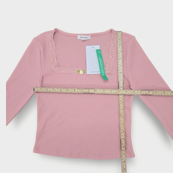 Pink Lace Trim TopStitch And Pine Y2k Pink Waffle Knitted Lace Brand New Size S - Picture 4 of 9